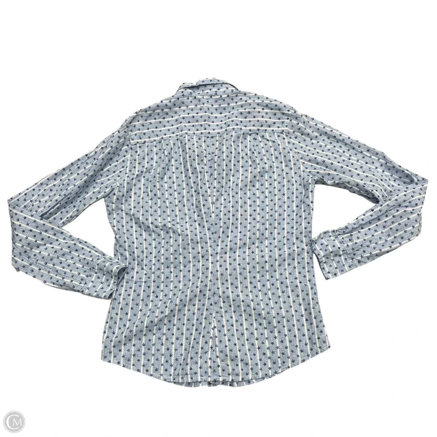 Blouse Long Sleeve By Frank And Eileen In Blue & White, Size: Xs