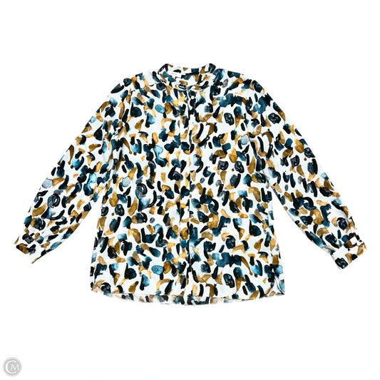 Blouse Designer By Reiss In Blue & Cream, Size: L
