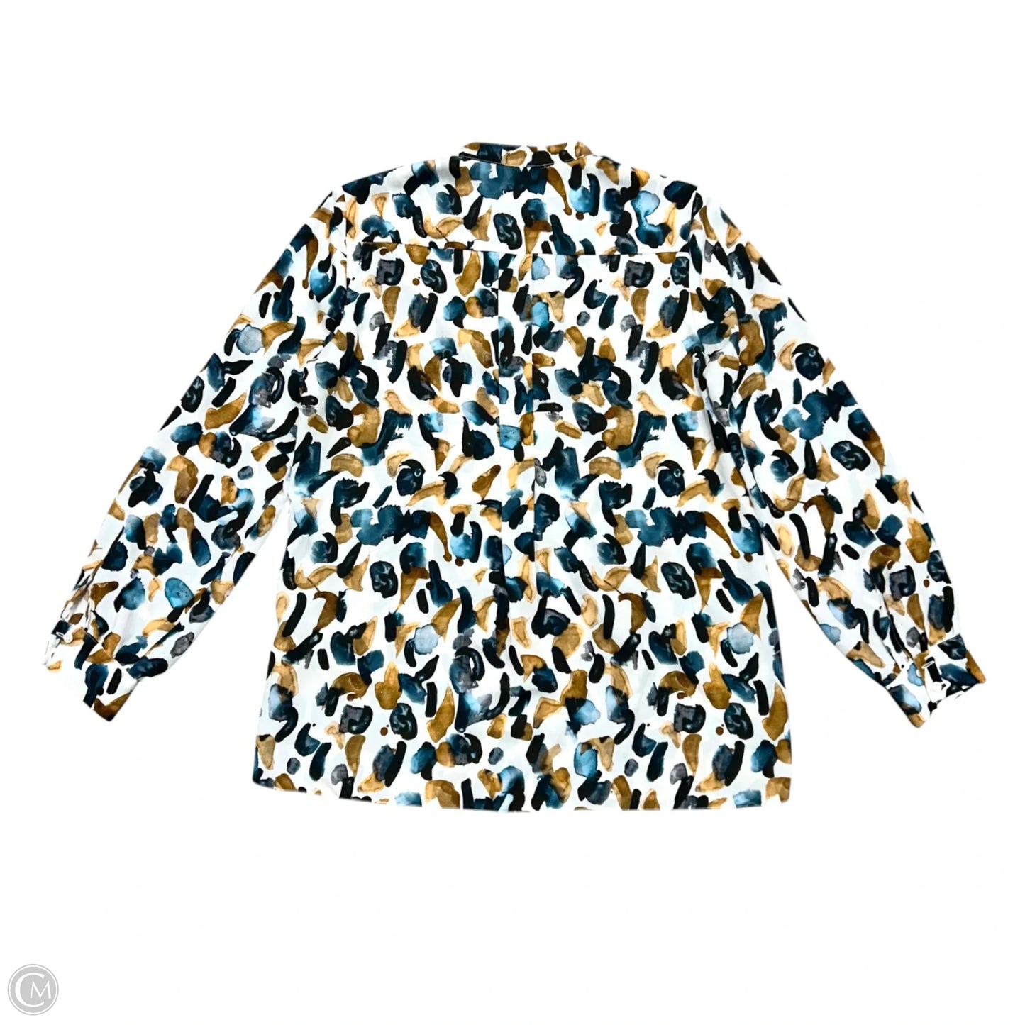 Blouse Designer By Reiss In Blue & Cream, Size: L