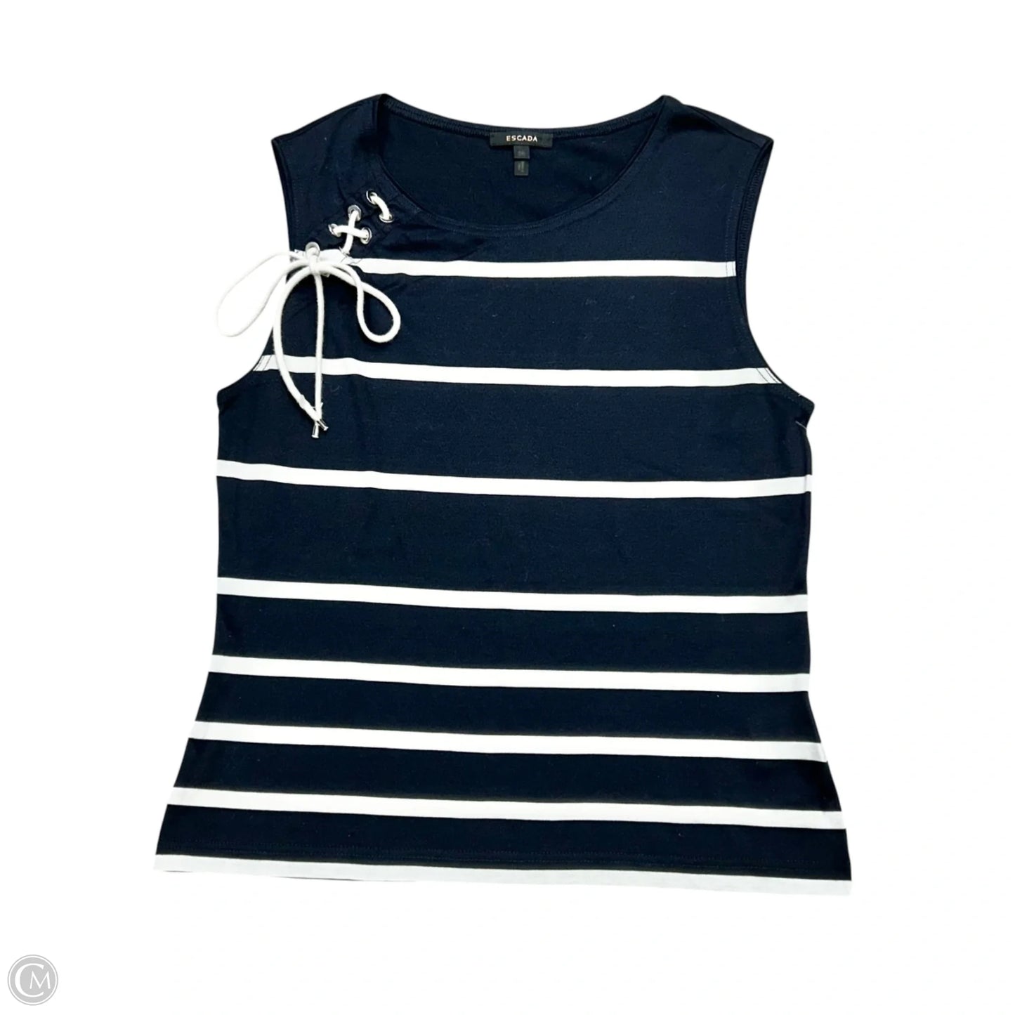Top Sleeveless Designer By Escada In Navy & White, Size: S