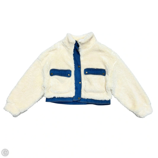 Jacket Faux Fur & Sherpa By Urban Outfitters In Blue & Cream, Size: M