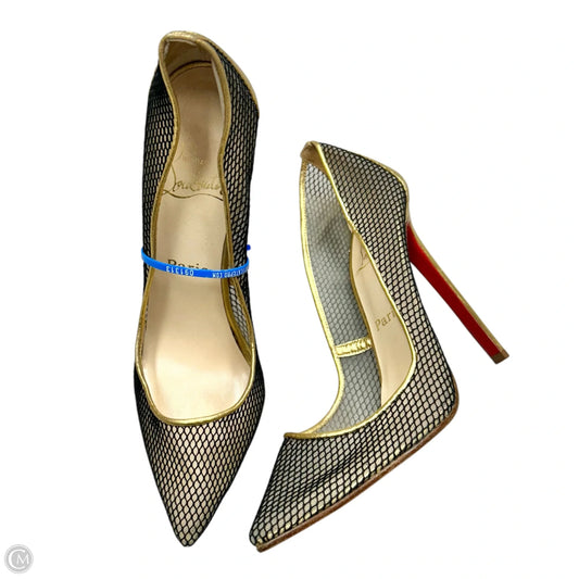 Shoes Luxury Designer By Christian Louboutin In Black & Gold, Size: 9