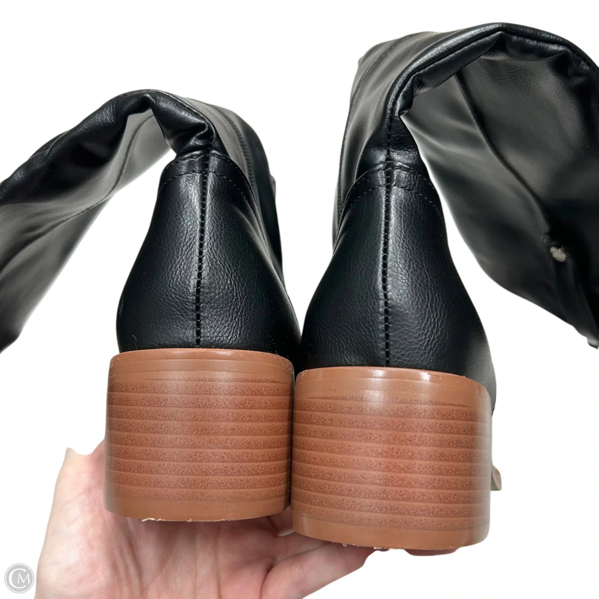Boots Knee Heels In Black & Brown, Size: 8