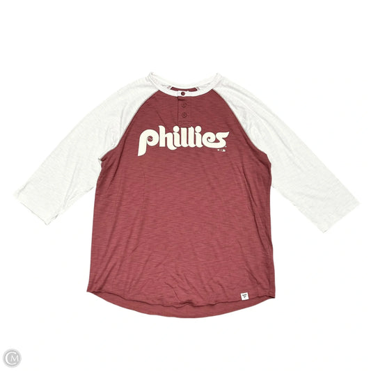 Athletic Top Long Sleeve Collar By Fanatics In Red & White, Size: L