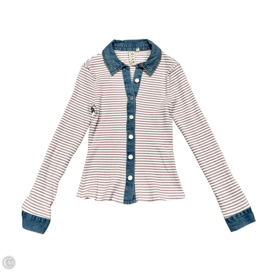 Top Long Sleeve By Dolan Left Coast In Pink & White, Size: Xs
