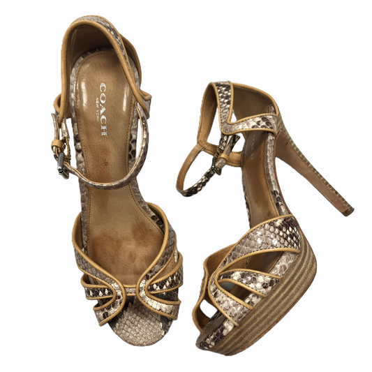 Snakeskin Print Sandals Designer By Coach, Size: 7.5