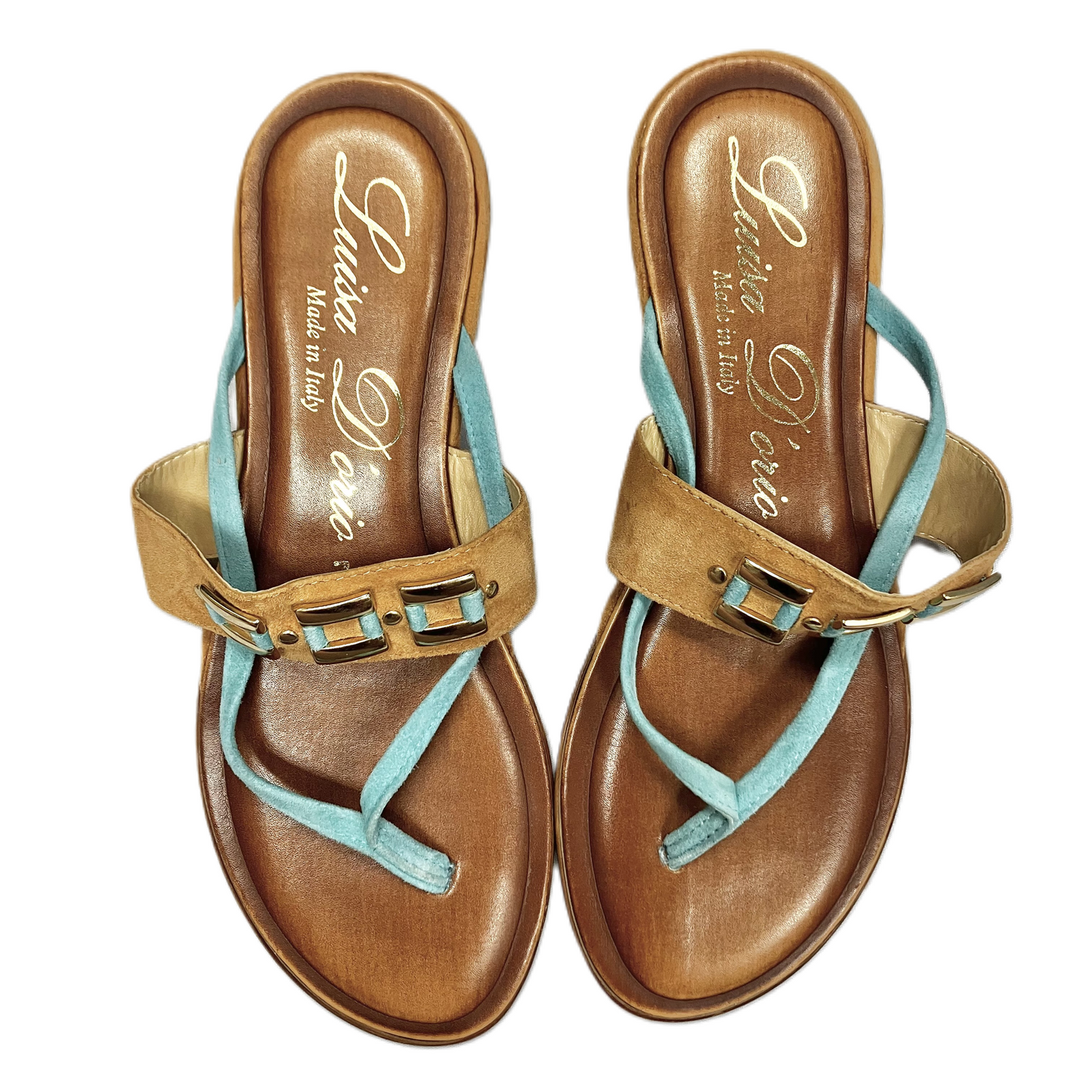 Blue & Tan Sandals Flats By Luisa Dorio, Size: 7