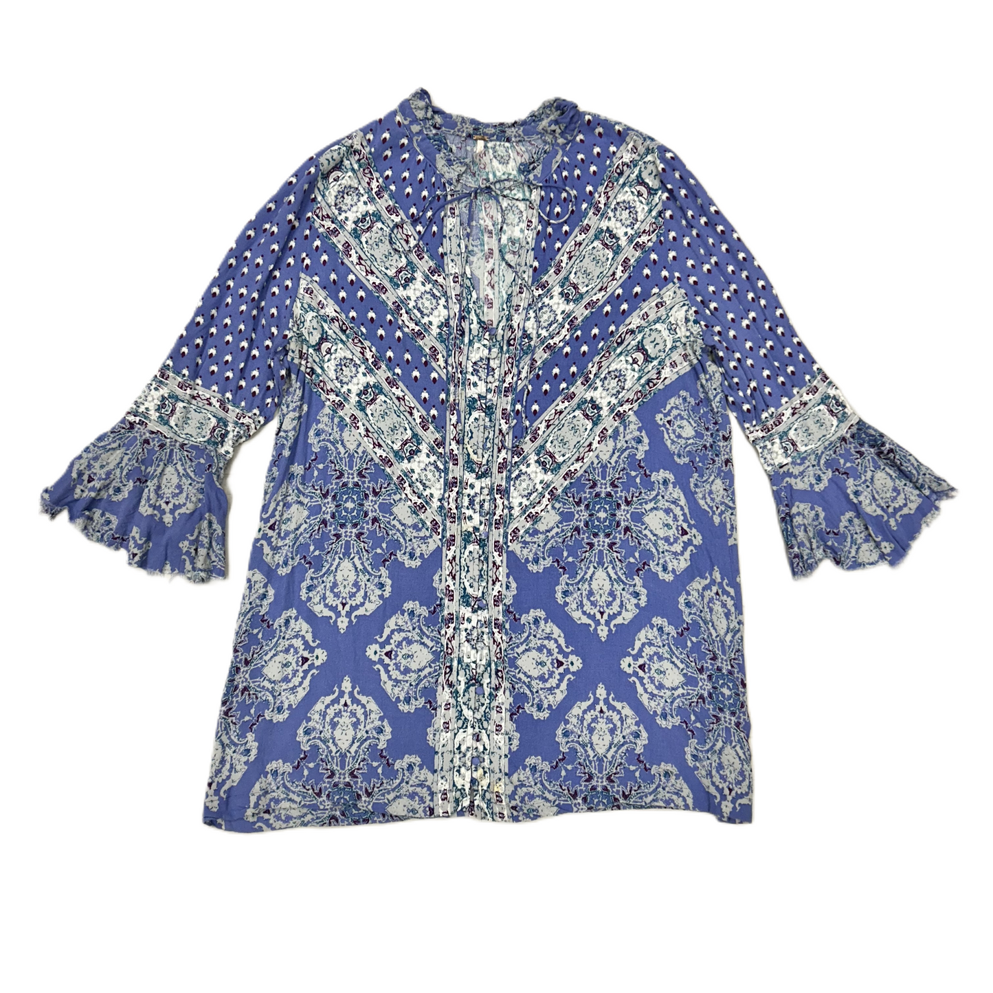 Tunic 3/4 Sleeve By Free People In Blue & White, Size: L