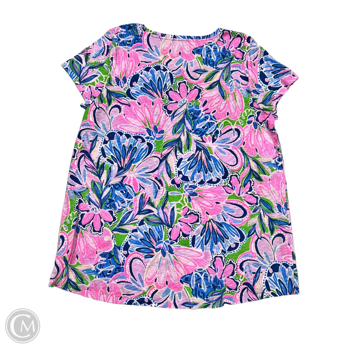 Top Short Sleeve Designer By Lilly Pulitzer In Blue & Pink, Size: Xl