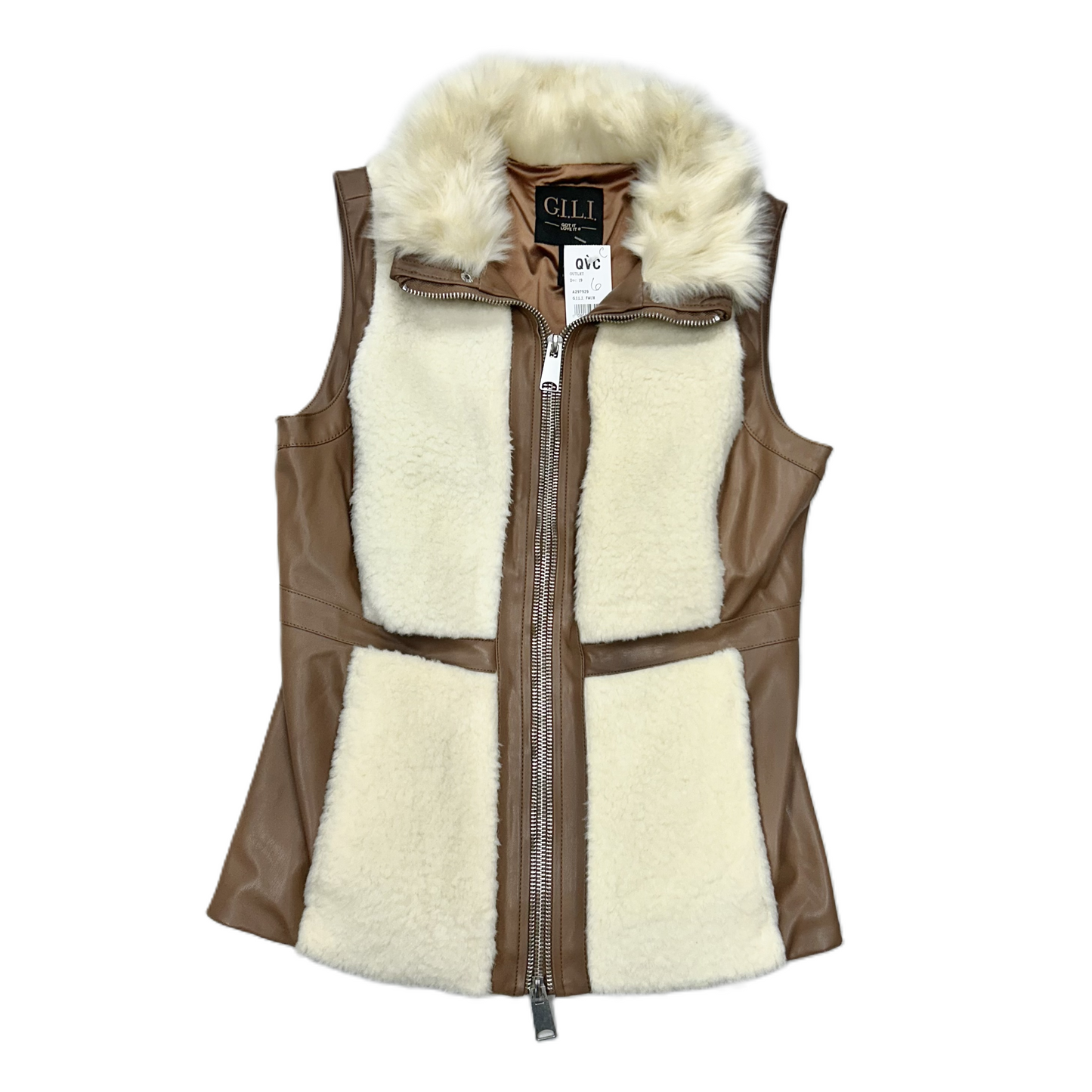 Vest Faux Fur & Sherpa By G.i.l.i. In Brown & Cream, Size: S