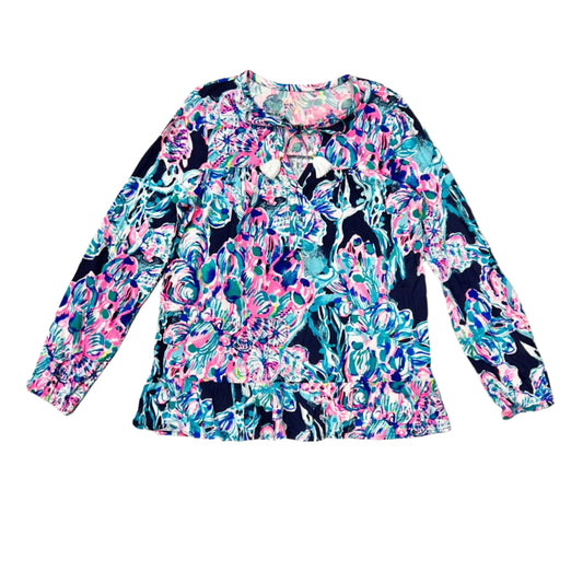 Top Long Sleeve Designer By Lilly Pulitzer In Blue & Pink, Size: M
