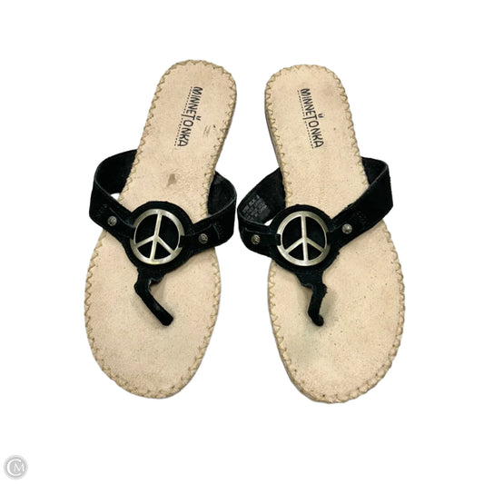Sandals Flip Flops By Minnetonka In Black & Silver, Size: 8