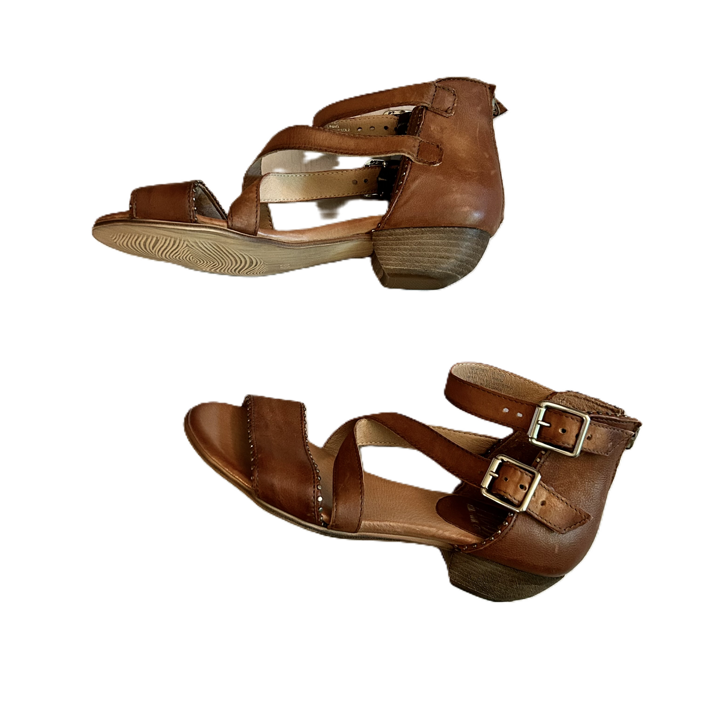 Tan Sandals Heels Block By Miz Mooz, Size: 5.5