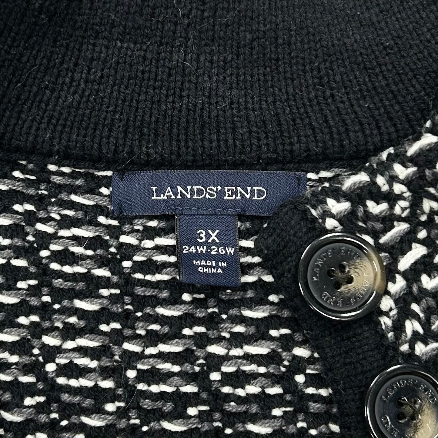 Sweater Cardigan By Lands End In Black & White, Size: 3x