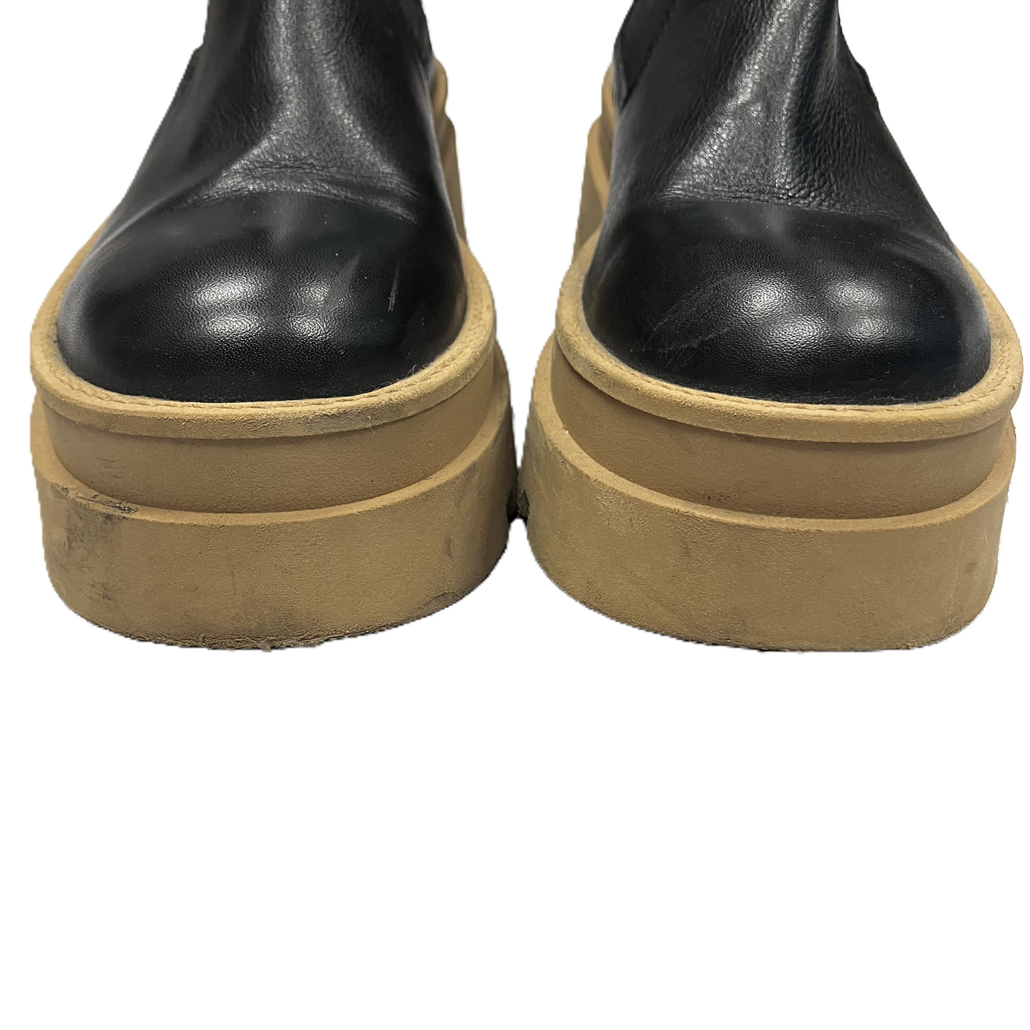 Boots Ankle Heels By Steve Madden In Black & Tan, Size: 7