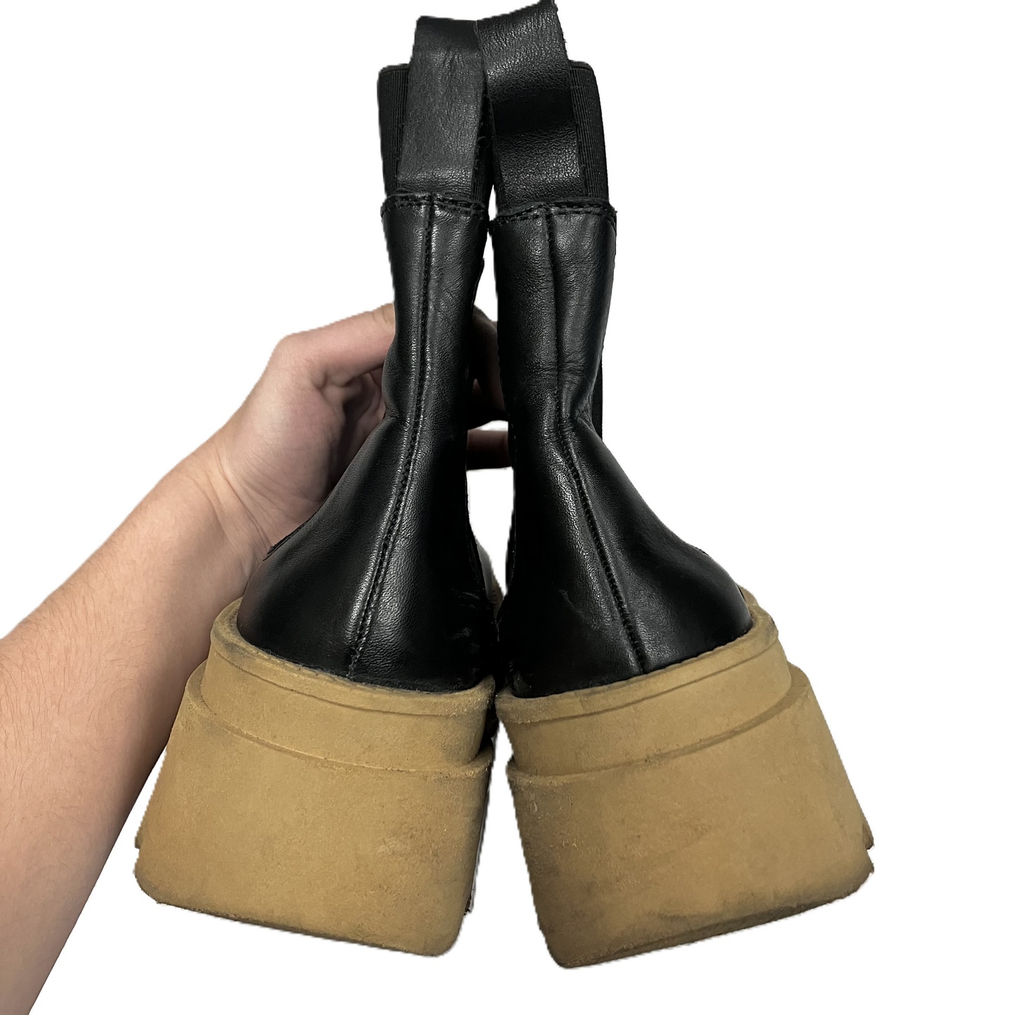 Boots Ankle Heels By Steve Madden In Black & Tan, Size: 7