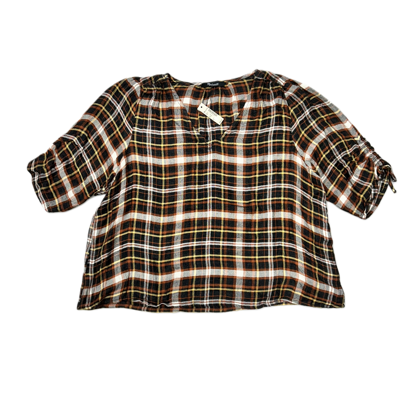 Top 3/4 Sleeve By Madewell In Plaid Pattern, Size: Xl