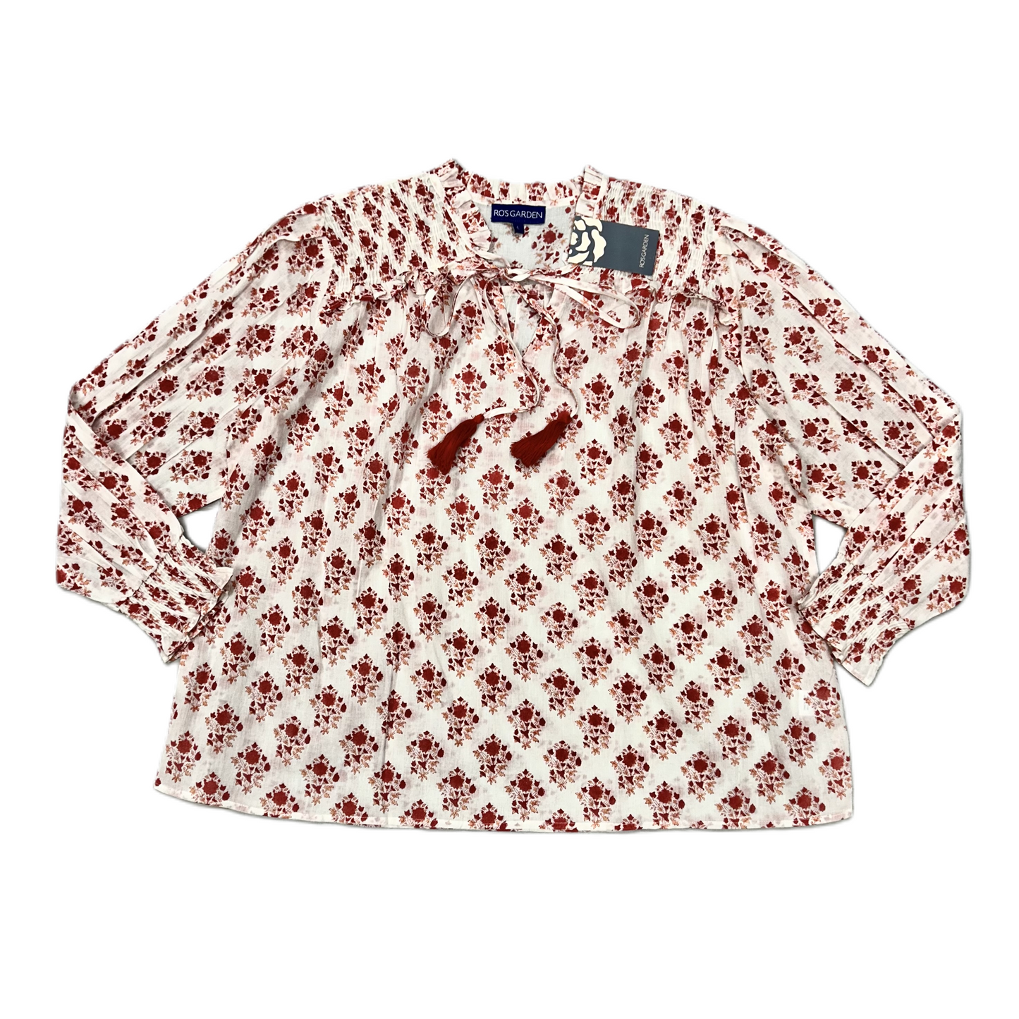 Top Long Sleeve By Ros Garden In Red & White, Size: L