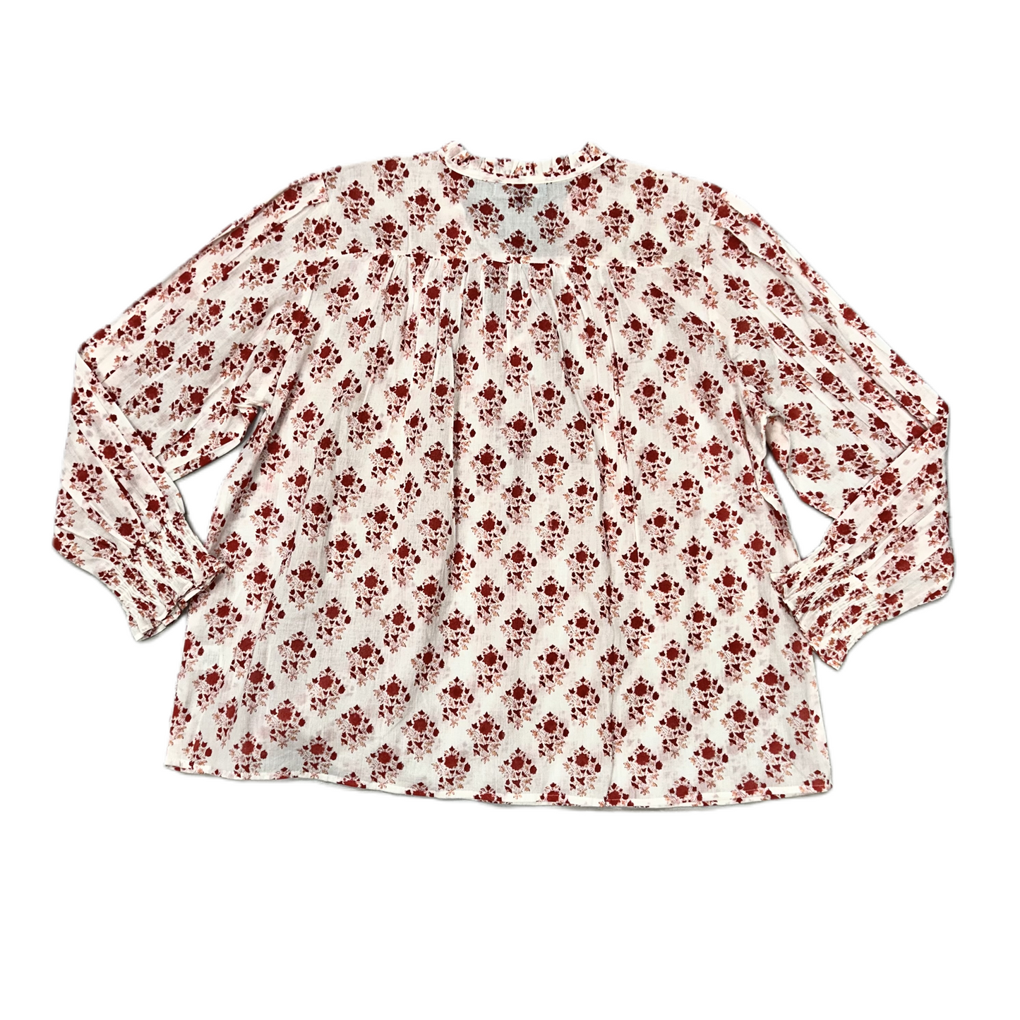 Top Long Sleeve By Ros Garden In Red & White, Size: L