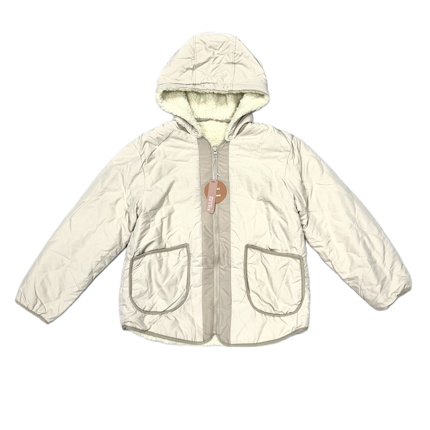 Jacket Puffer & Quilted In Cream & Tan, Size: L