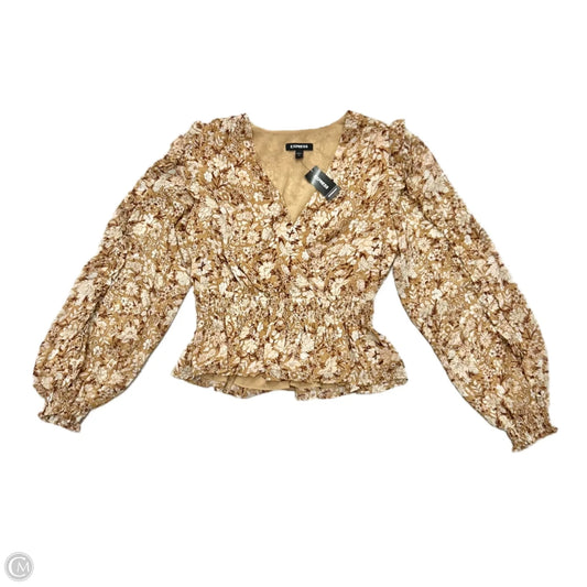 Top Long Sleeve By Express In Tan & White, Size: Xs