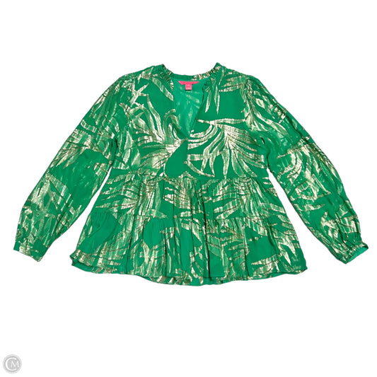 Top Long Sleeve Designer By Lilly Pulitzer In Gold & Green, Size: M