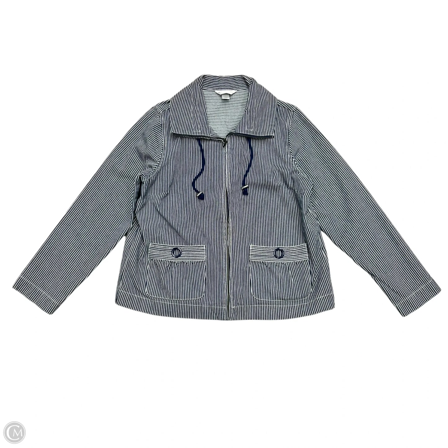 Jacket Denim By Christopher And Banks In Striped Pattern, Size: L