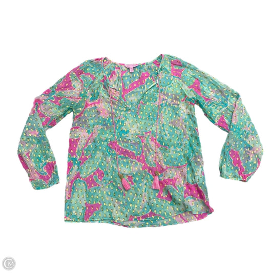 Top Long Sleeve Designer By Lilly Pulitzer In Green & Pink, Size: S