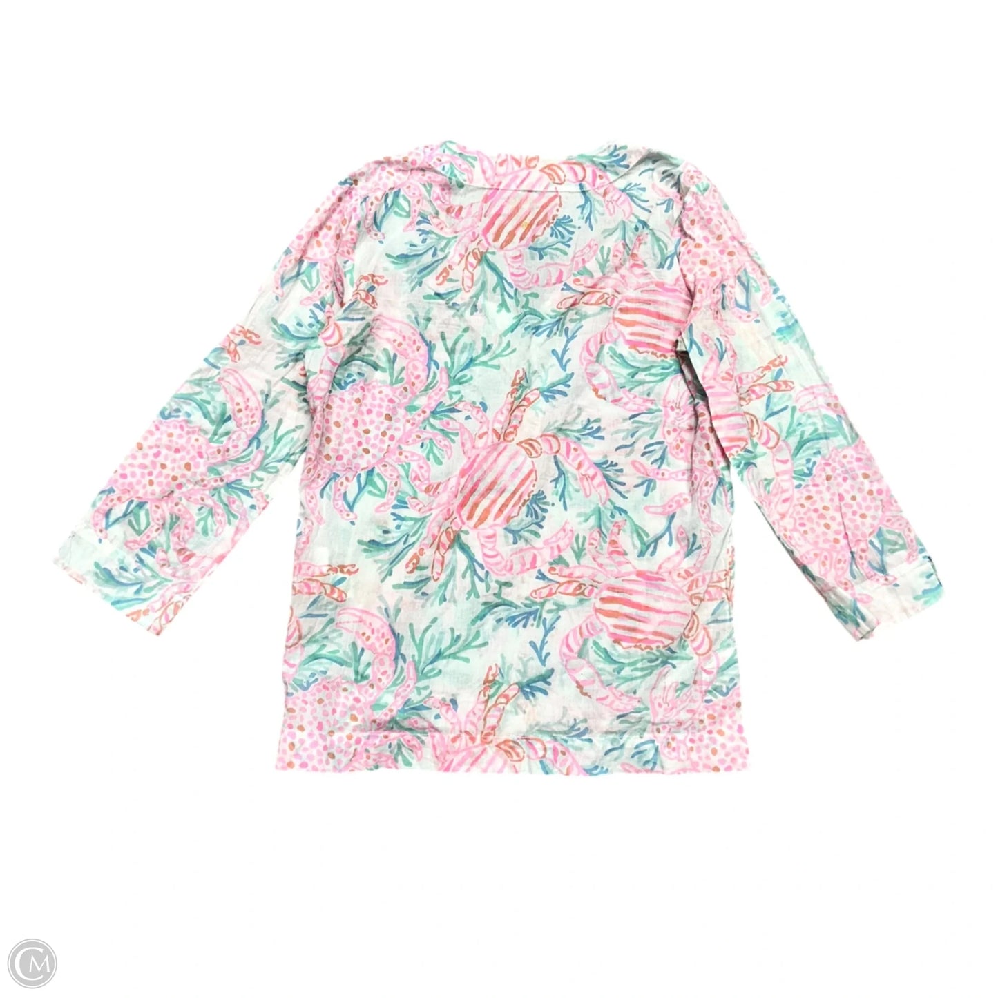 Top Long Sleeve Designer By Lilly Pulitzer In Pink & White, Size: S