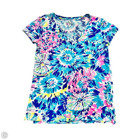 Top Short Sleeve Designer By Lilly Pulitzer In Blue & White, Size: Xs