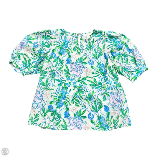 Top Short Sleeve Designer By Lilly Pulitzer In Green & White, Size: L