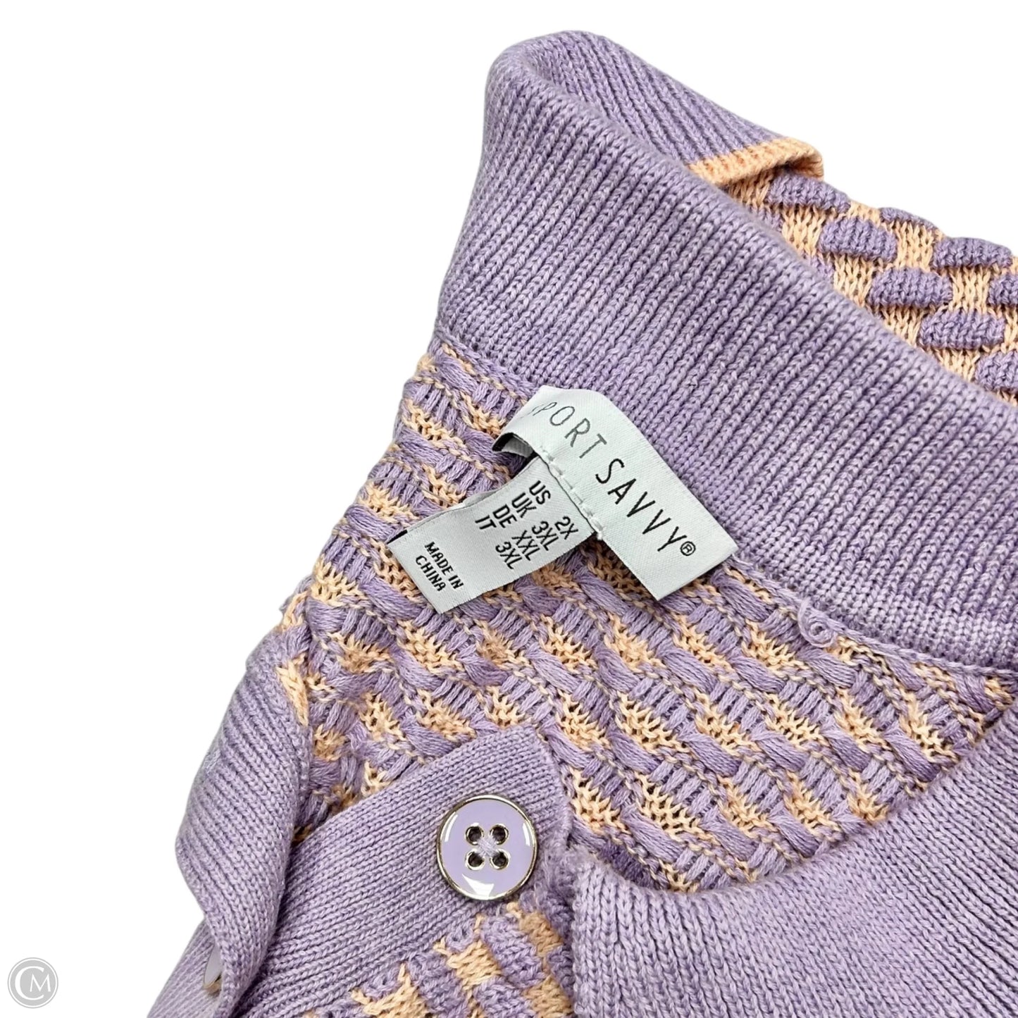 Sweater Short Sleeve By Sport Savvy In Purple & Tan, Size: 2x