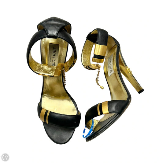 Shoes Luxury Designer By Jimmy Choo In Black & Gold, Size: 9