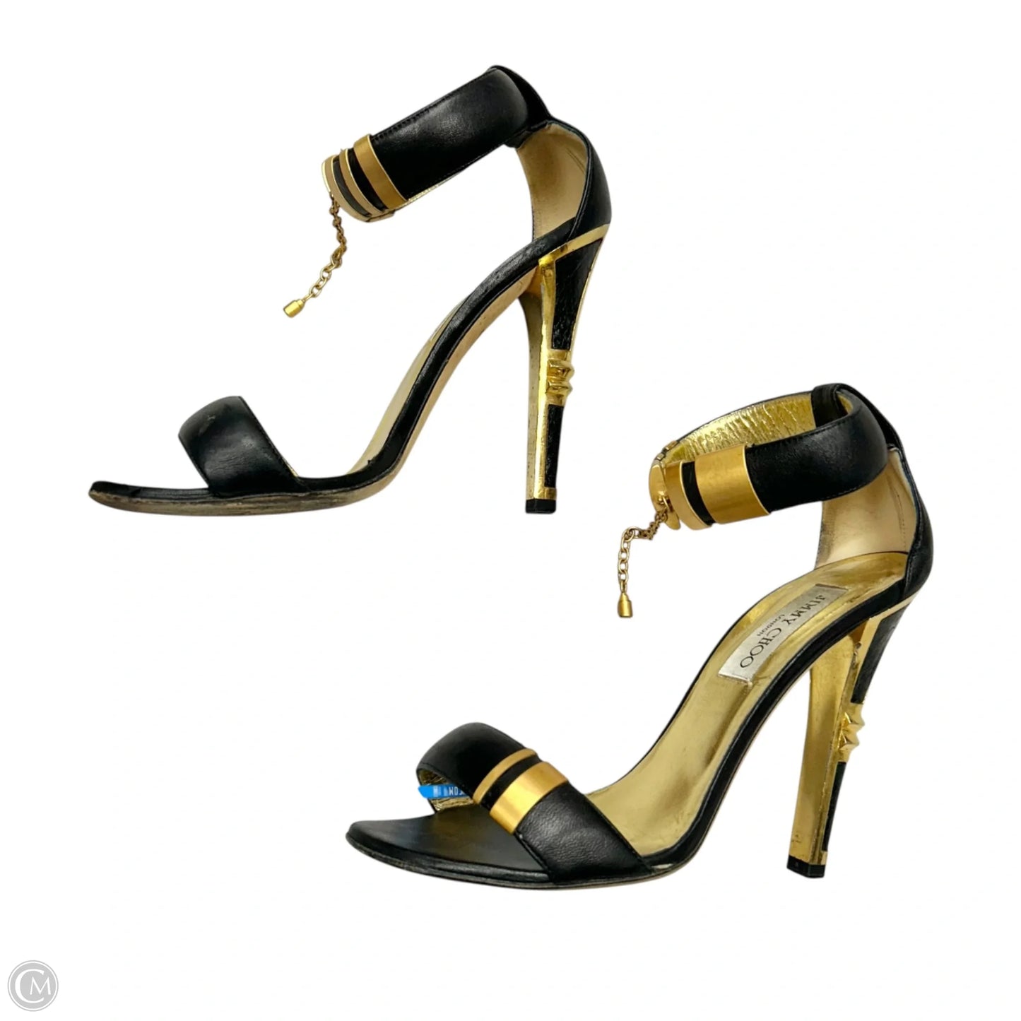 Shoes Luxury Designer By Jimmy Choo In Black & Gold, Size: 9