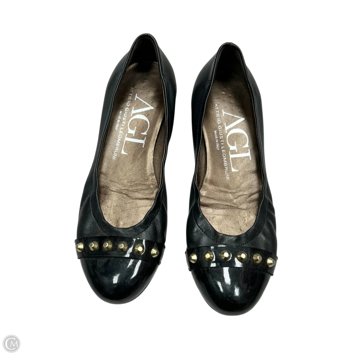 Shoes Flats By Agl In Black & Gold, Size: 6.5