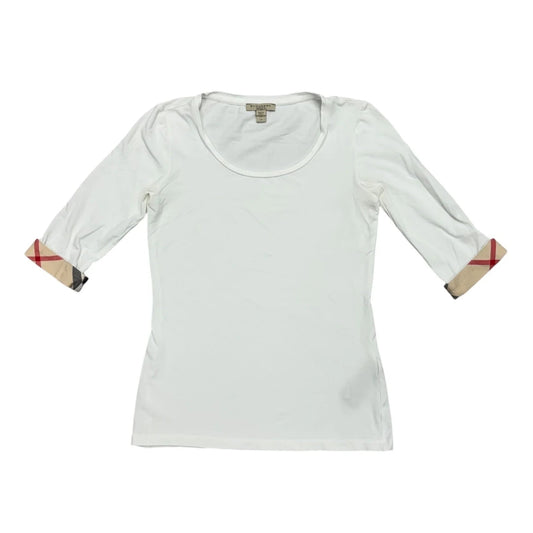 Top Short Sleeve Luxury Designer By Burberry In White, Size: Xs