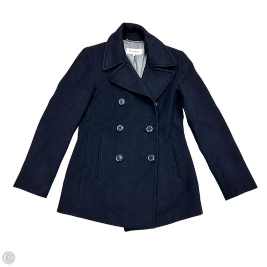 Coat Peacoat By Calvin Klein In Navy, Size: Xs