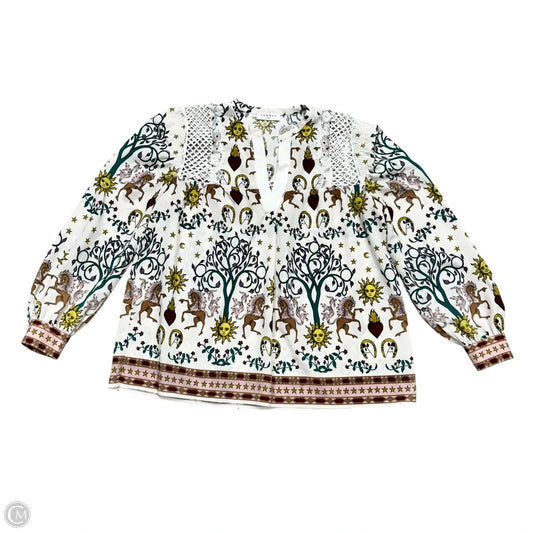 Top Long Sleeve Designer By Sandro In White & Yellow, Size: Xs