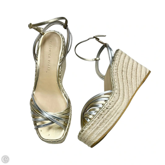 Sandals Heels Wedge By Veronica Beard In Gold & Silver, Size: 9