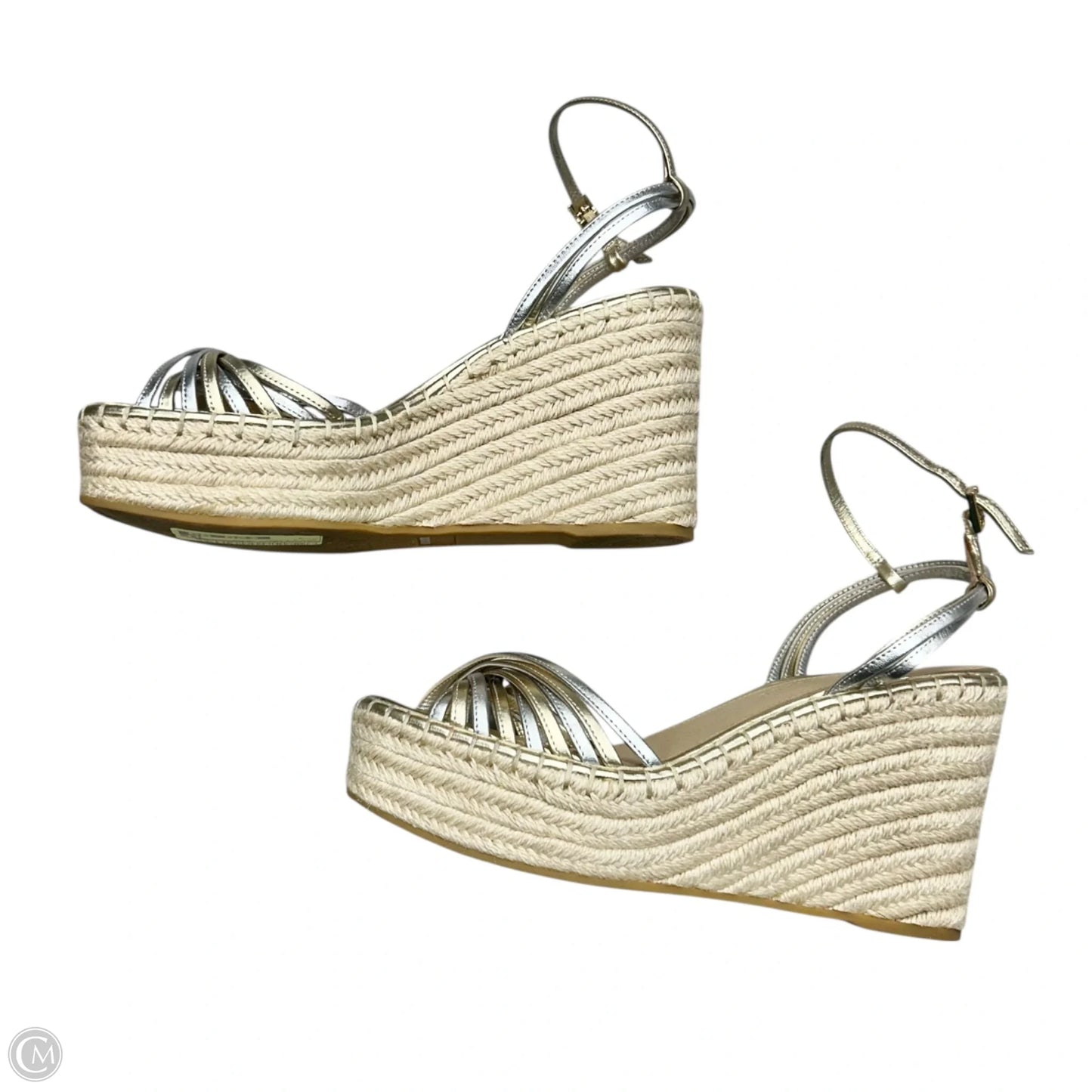 Sandals Heels Wedge By Veronica Beard In Gold & Silver, Size: 9
