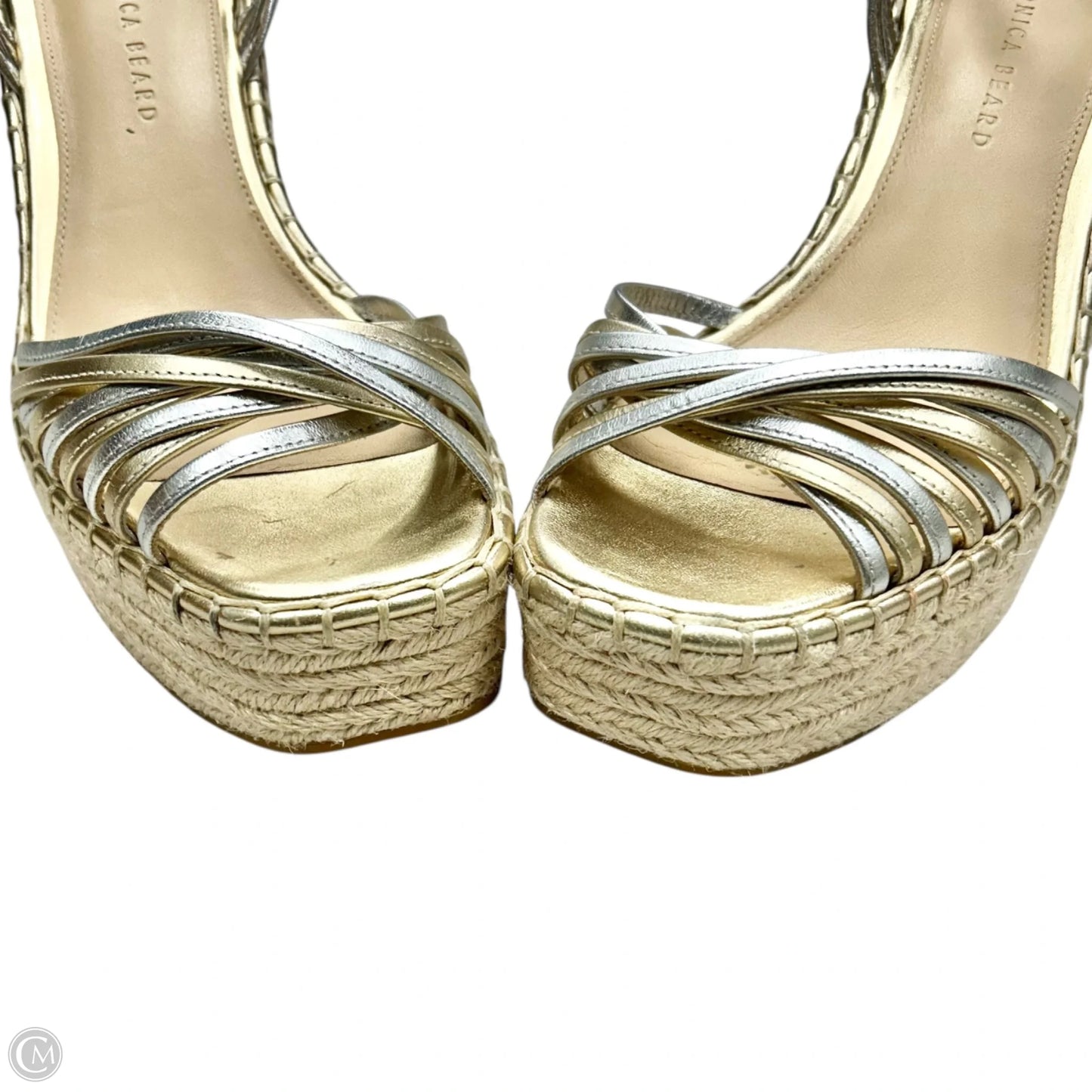 Sandals Heels Wedge By Veronica Beard In Gold & Silver, Size: 9