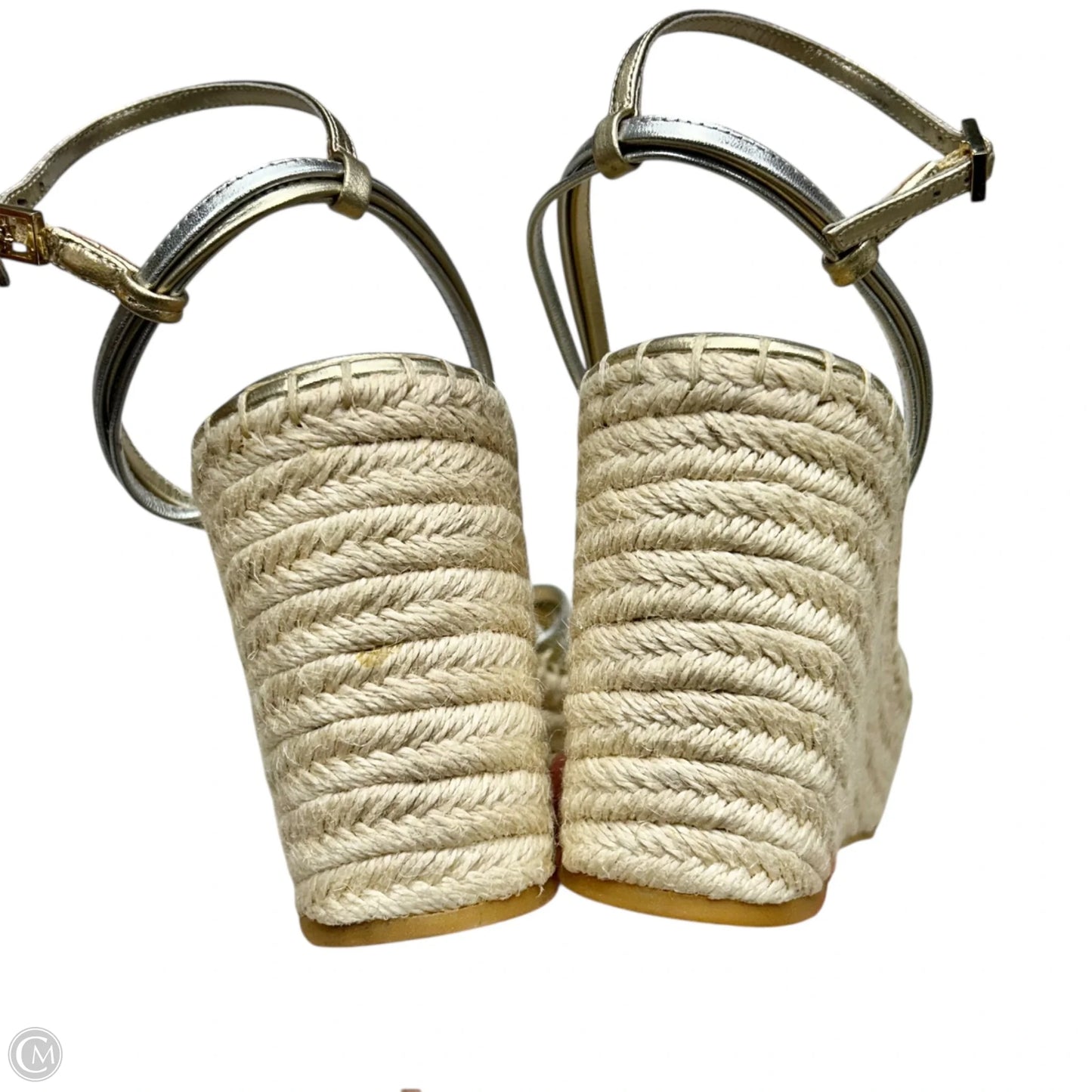 Sandals Heels Wedge By Veronica Beard In Gold & Silver, Size: 9