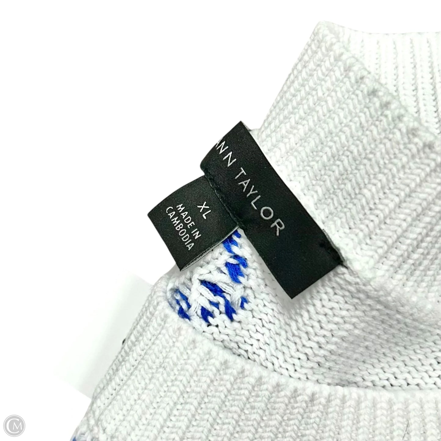 Sweater By Ann Taylor In Blue & White, Size: Xl