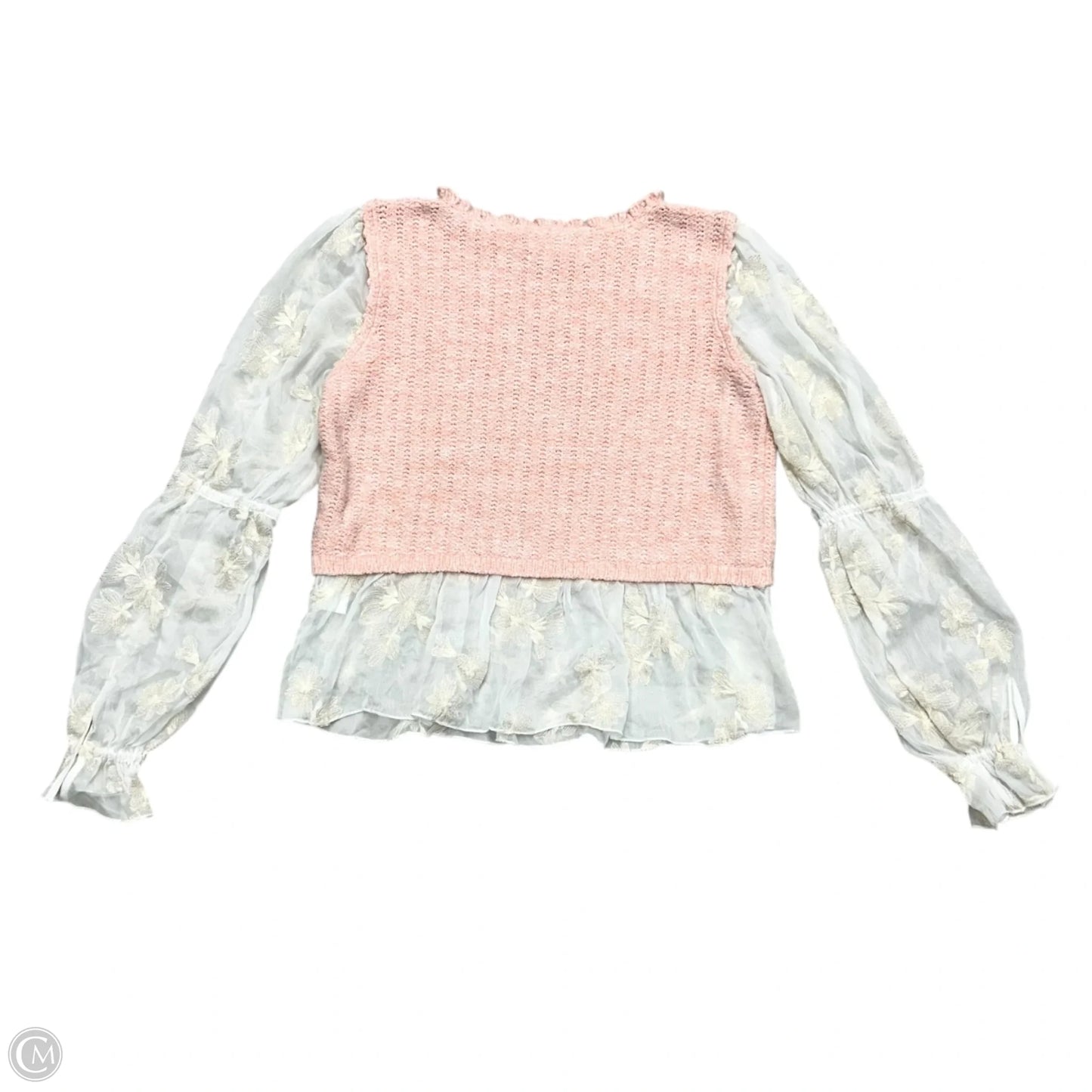 Top Long Sleeve By Anthropologie In Pink & White, Size: L