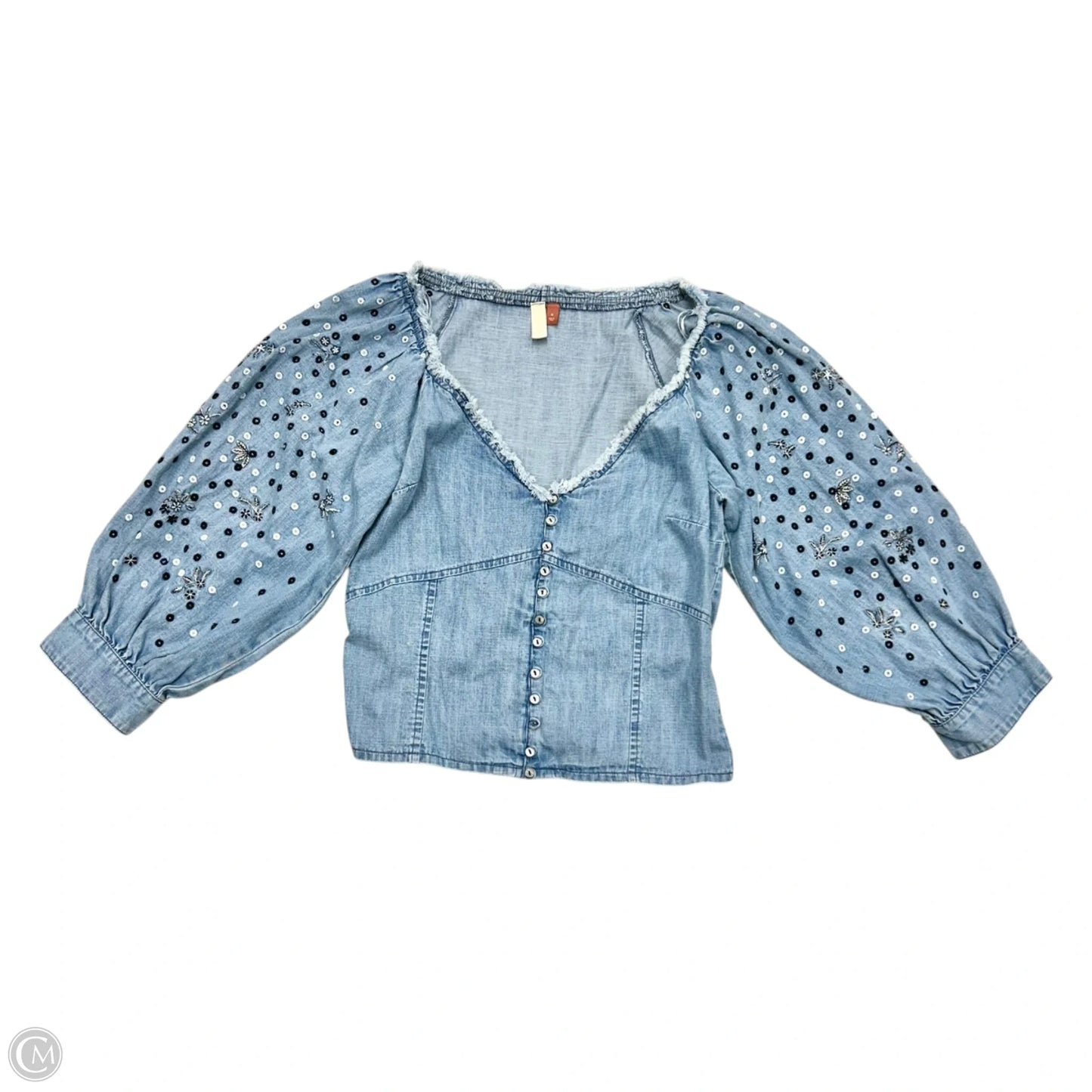 Top Long Sleeve By Pilcro In Blue Denim, Size: M