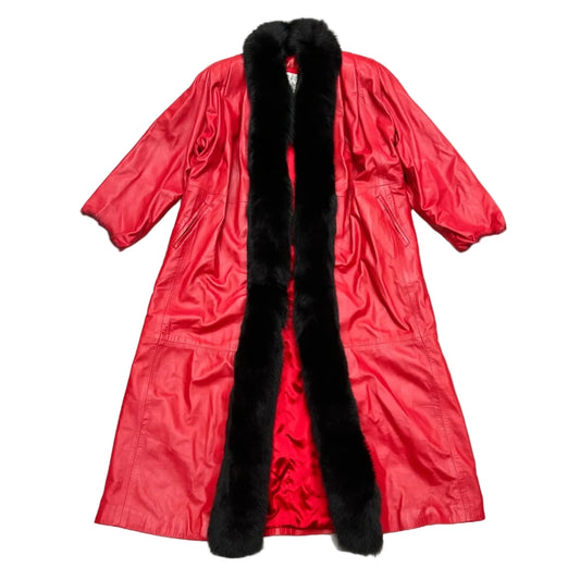 Coat Leather By Stravos Ny Ferber Philadelphia In Black & Red, Size: L