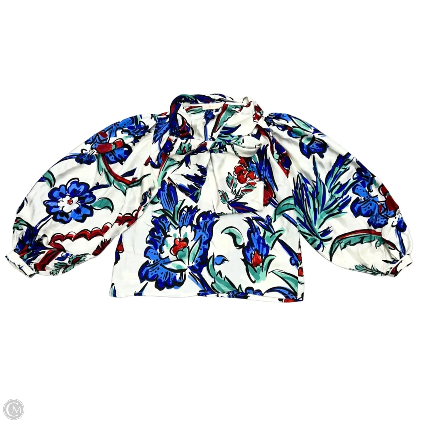 Top Long Sleeve Designer By Tory Burch In Blue & White, Size: S