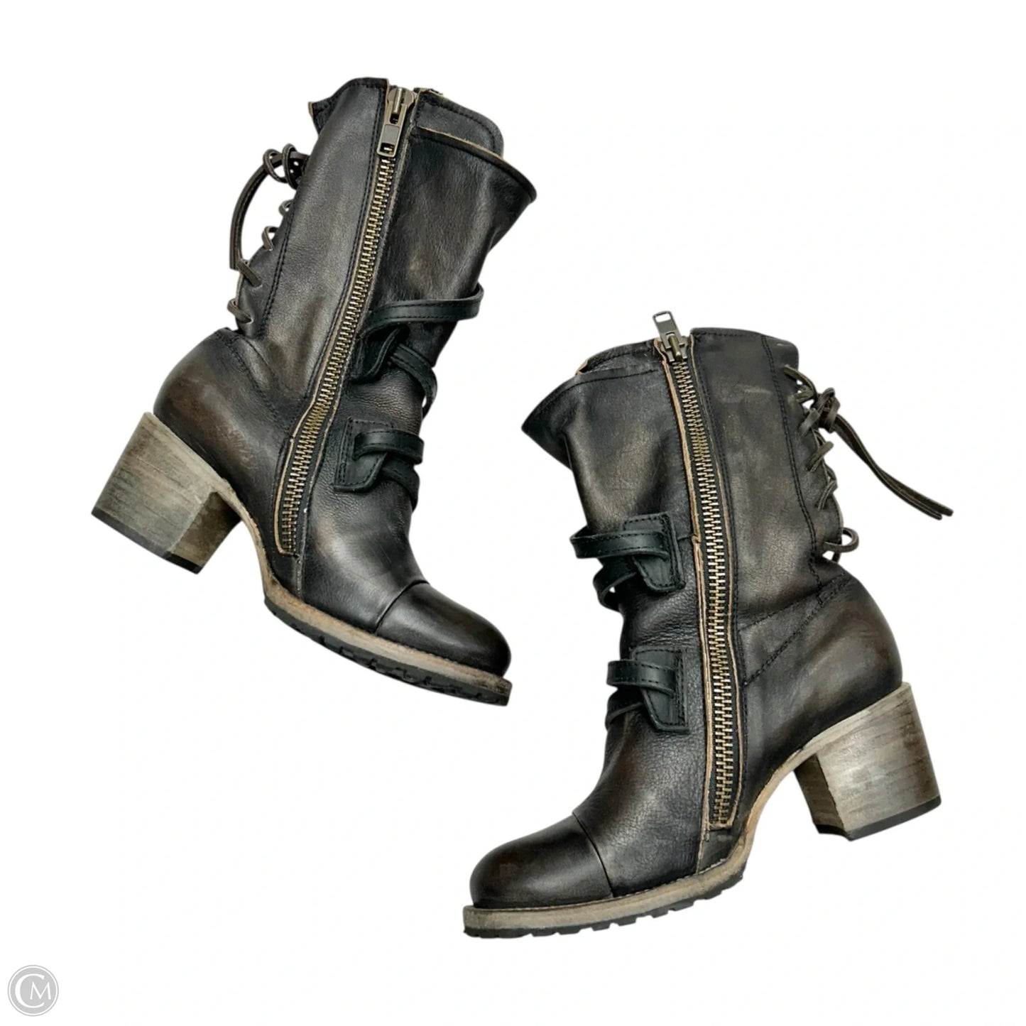 Boots Mid-calf Heels By Freebird In Brown & Black, Size: 9