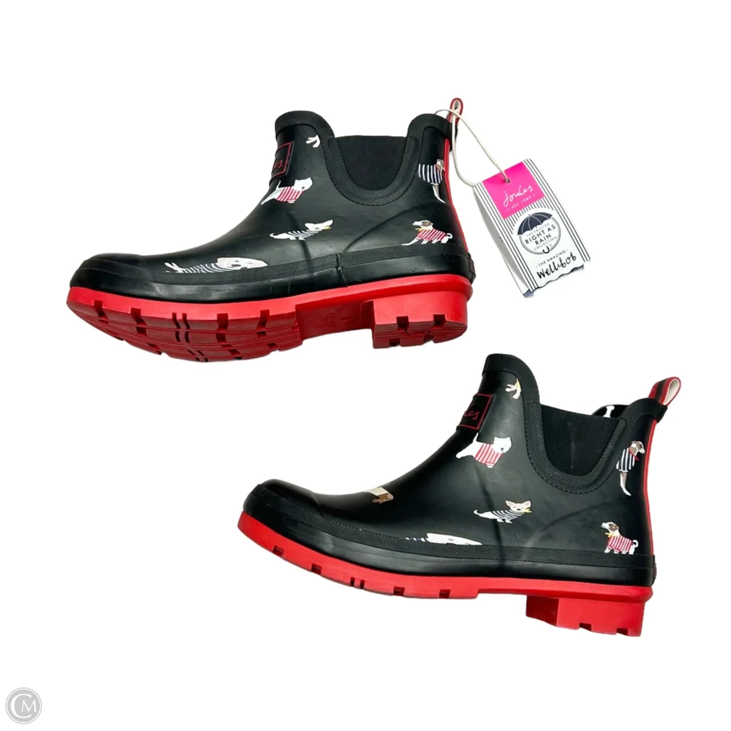 Boots Rain By Joules In Black & Red, Size: 10