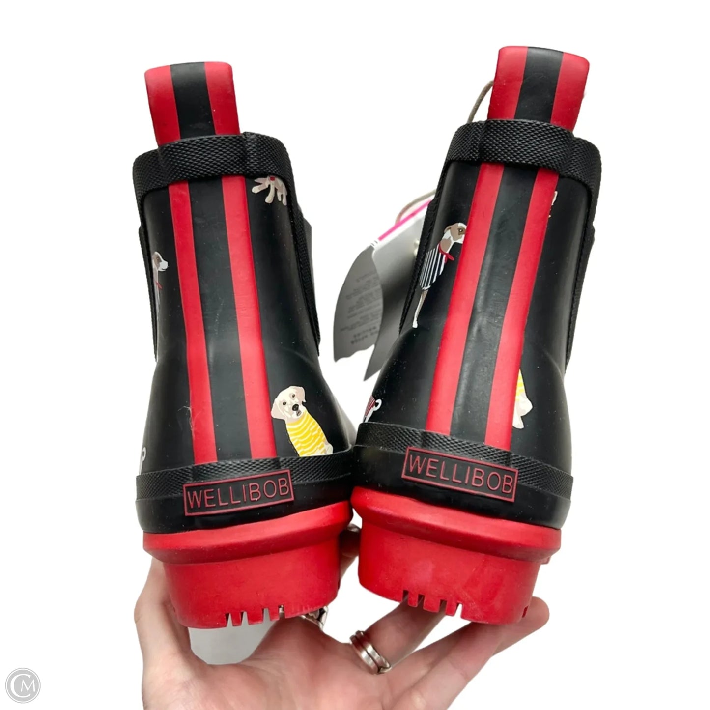 Boots Rain By Joules In Black & Red, Size: 10